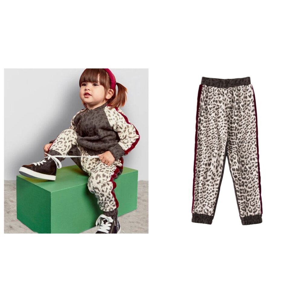 KIDPIK Leopard Pull-On Color Block Jogger w/ Velvet Tuxedo Stripe - Sz XS (5/6)